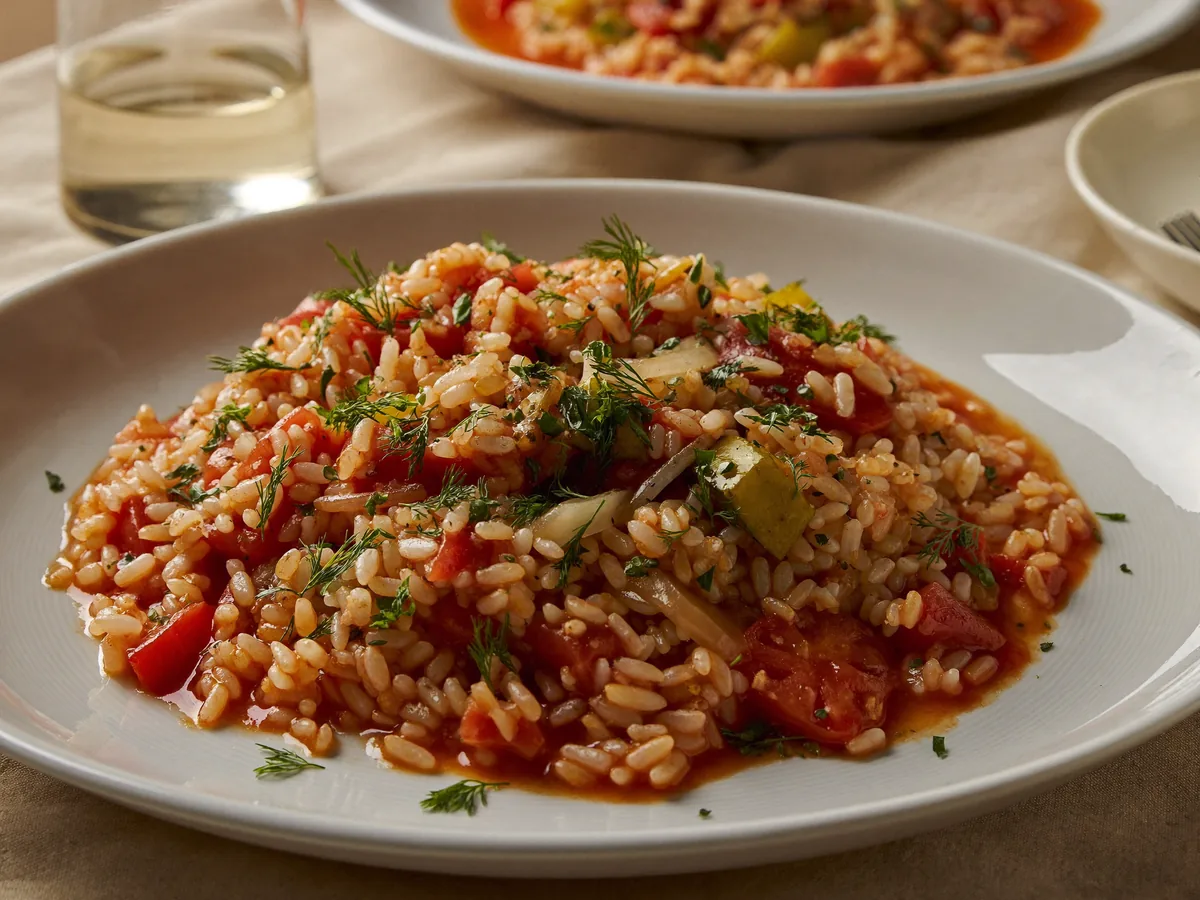 Тушеные кабачки с рисом и овощами