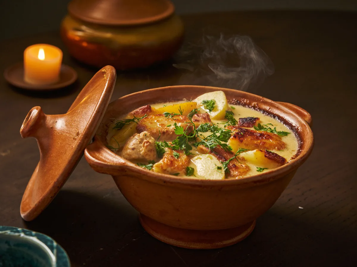 Вареники с картошкой в горшочках