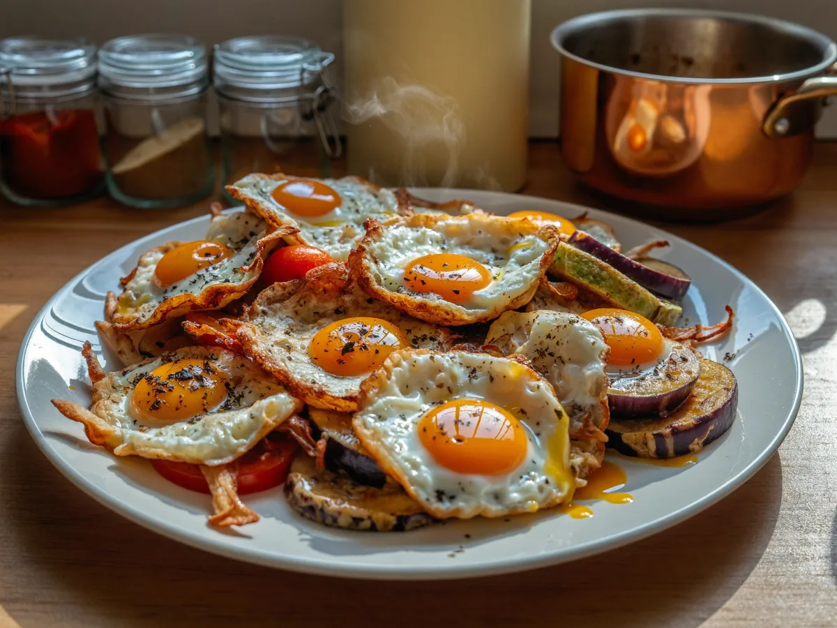 Яичница с баклажанами и помидорами