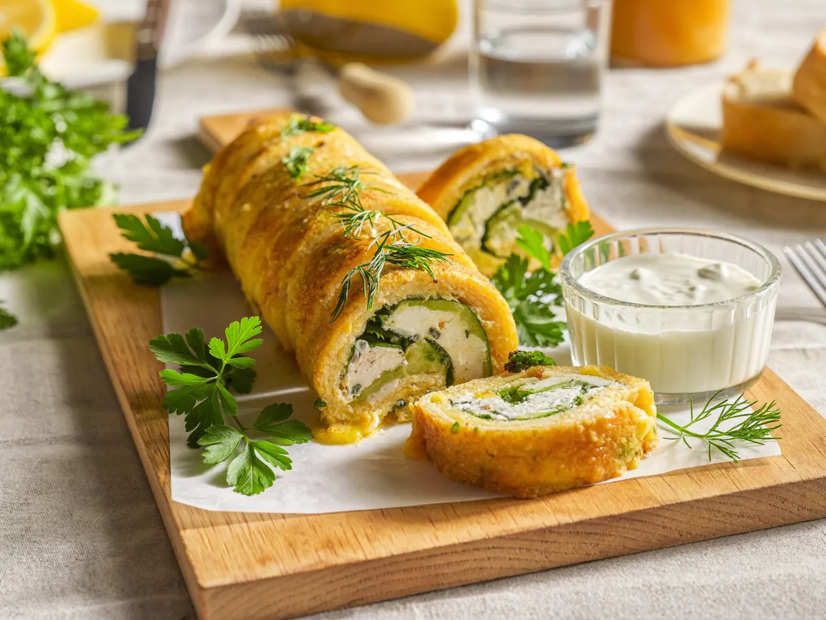 Яичный рулет с красной рыбой