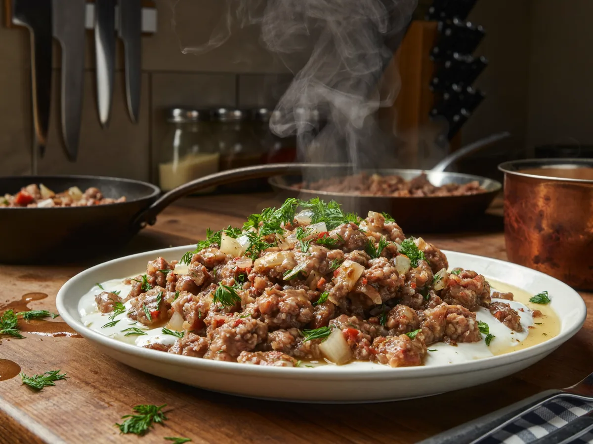 Японский рис с говядиной и сыром