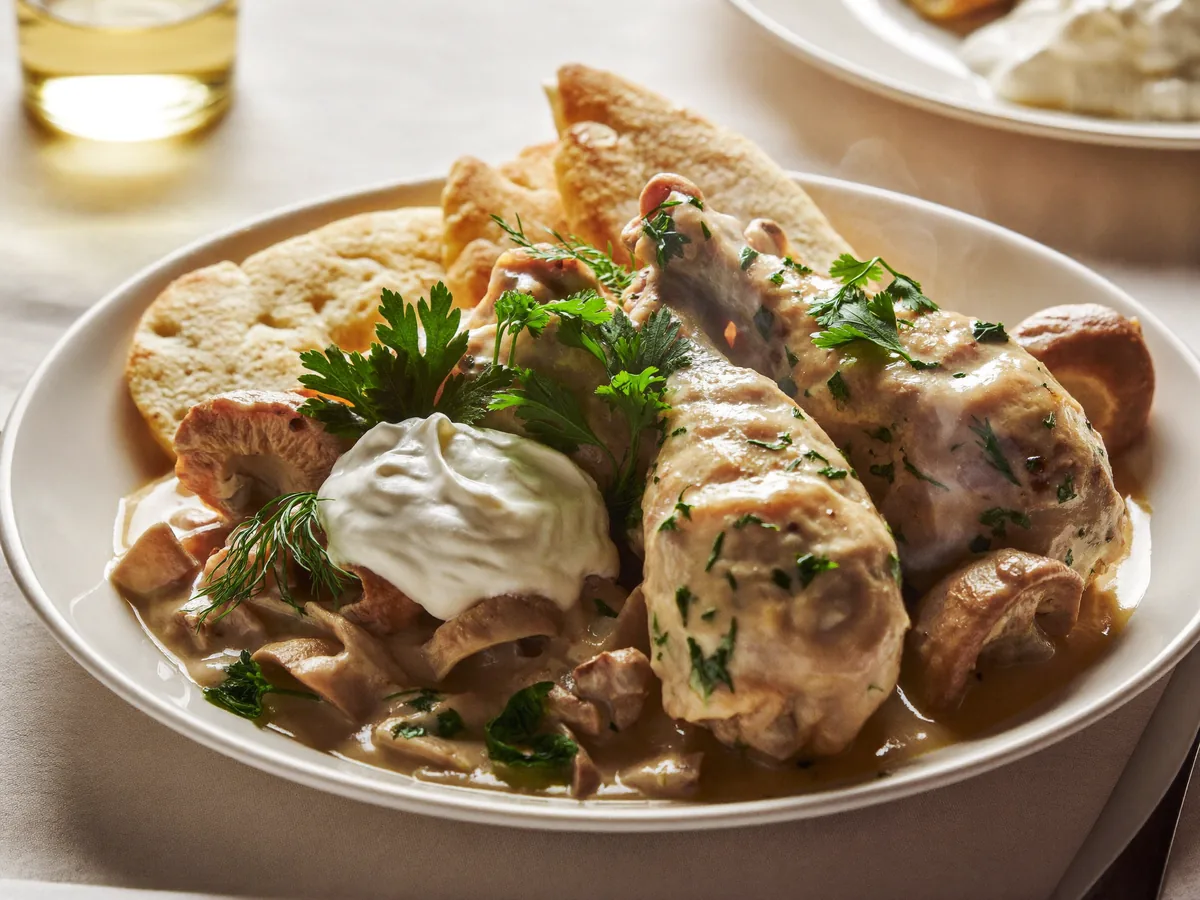 Закусочный торт "Наполеон" с курицей и грибами