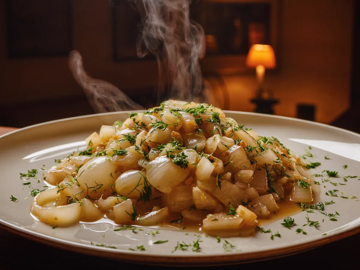 Жареная фасоль с луком