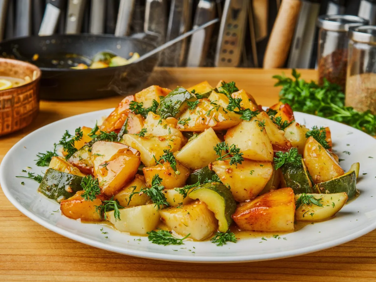 Жареная картошка с кабачками