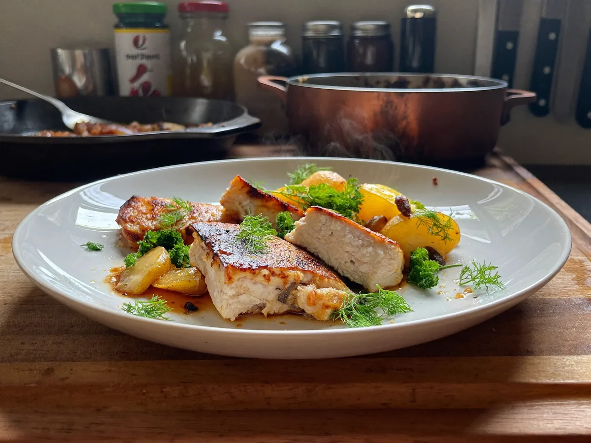 Жареная картошка с куриным филе