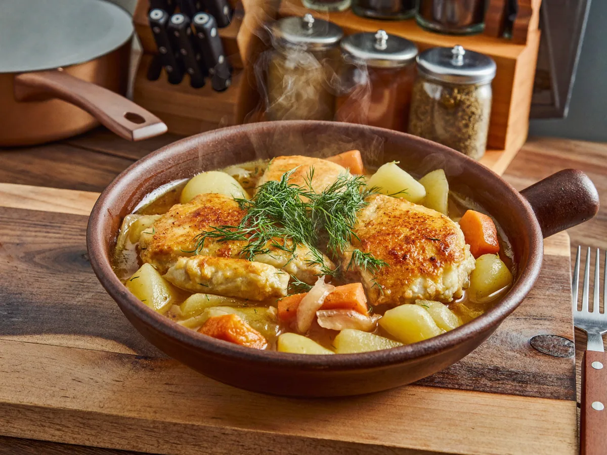 Жаркое из индейки с картошкой в духовке (в горшочках)
