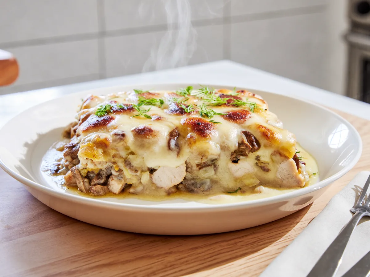 Жульен с курицей и шампиньонами в духовке