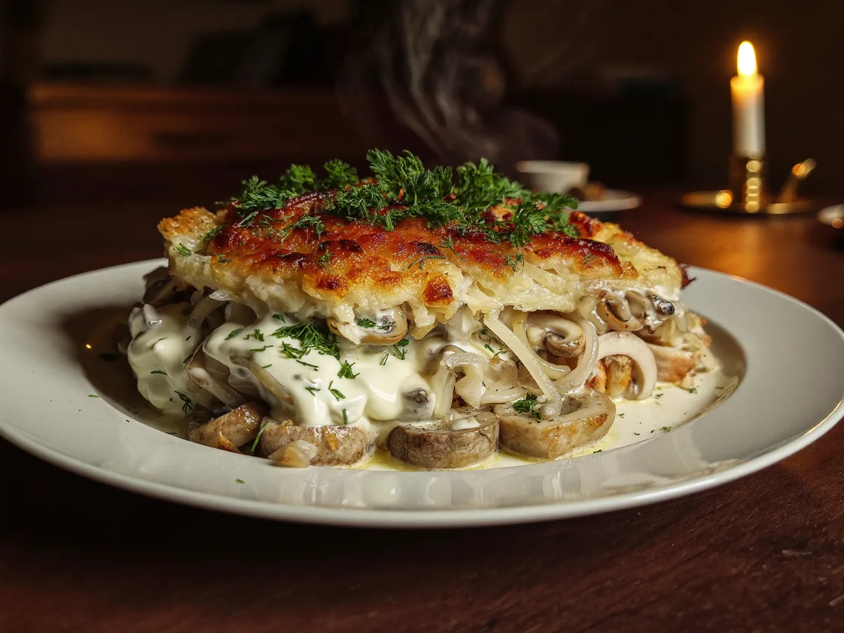 Жульен с курицей и сметаной
